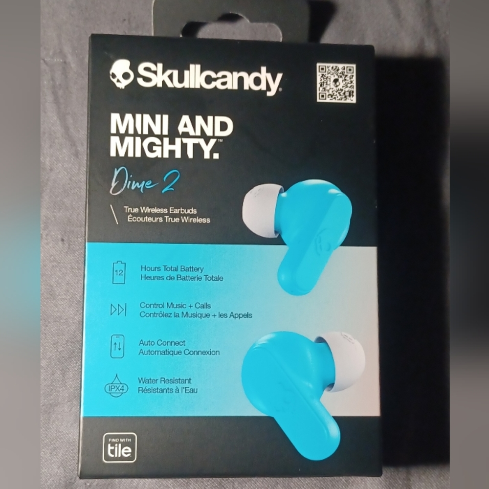 Blue Skullcandy wireless earbuds